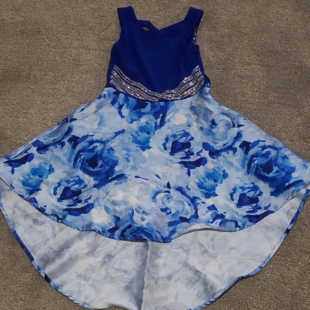 Rare Editions Royal Blue Floral High-Low Party Dress Size 7